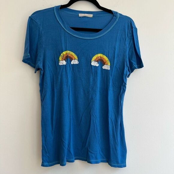 Urban Outfitters Truly Madly Deeply Blue Double Rainbow Graphic Tshirt Size Medi - Picture 2 of 10